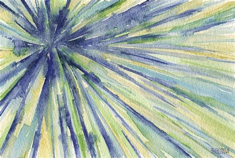Abstract Watercolor Painting Blue Yellow Green Starburst
