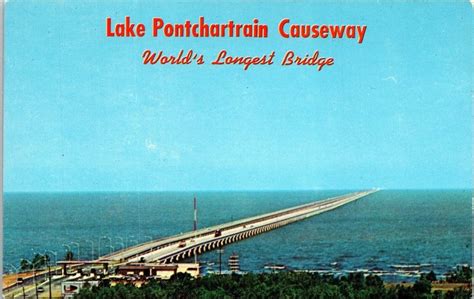 Lake Pontchartrain Causeway Bridge New Orleans Postcard Unp Vtg