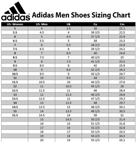 Adidas Men Size Chart
