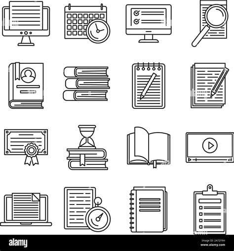 Education Preparation For Exams Icons Set Outline Set Of Education