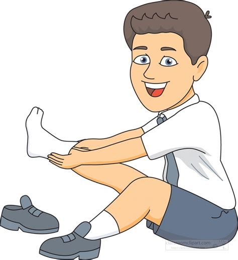 School Clipart Boy Sitting Down Putting On Socks Shoes