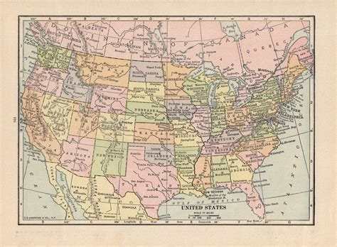 1913 Antique United States Map Vintage Map of the USA Gallery - Etsy