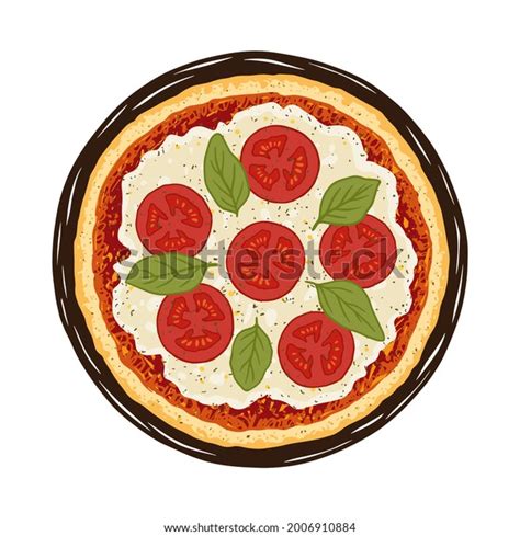 Vector Illustration Hand Drawn Margherita Pizza Stock Vector Royalty