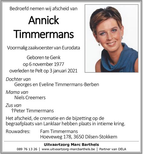 Annick Timmermans † 03012021 Inmemoriam