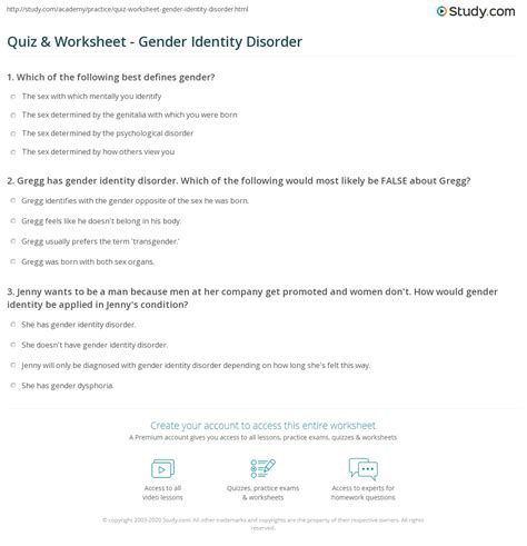 Quiz And Worksheet Gender Identity Disorder
