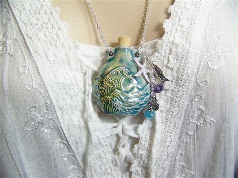 Ocean Necklace Raku Bottle Necklace Surf Necklace Seashell Etsy