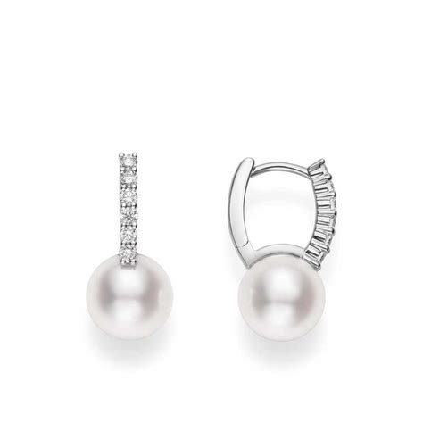 Mikimoto Akoya Cultured Pearl And Diamond Hoop Earrings 18k
