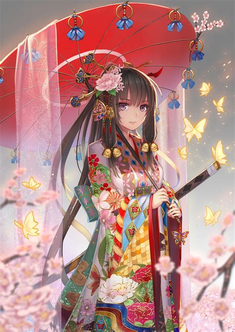Anime Beauty Girl In A Kimono Anime Girl