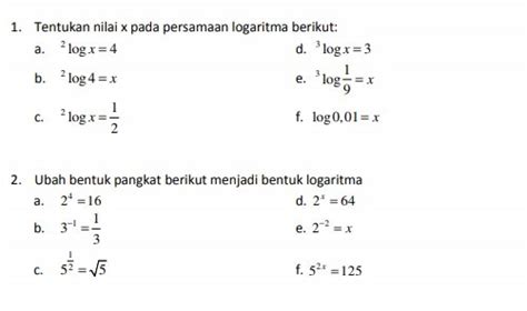 3 log x + 2 = 0, maka x 1. Contoh Soal Bilangan Eksponen Dan Logaritma - Contoh Soal ...