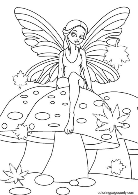 Fairy On Mushroom Coloring Page Free Printable Coloring Pages