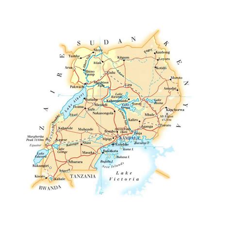 Uganda location on the africa map. Detailed elevation map of Uganda with roads, railroads, cities and airports | Uganda | Africa ...