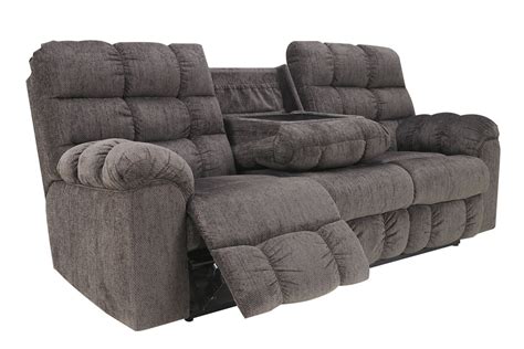 Leona Chenille Reclining Sofa With Drop Down Table At Gardner White