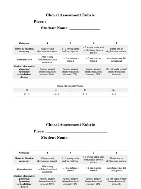 Choral Assessment Rubric Pdf Educational Assessment Rhythm