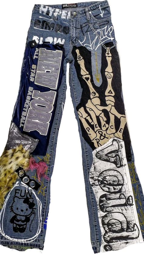 Sinskins Baggy Streetwear Neon Grunge Jeans Grunge Handmade Upcycled