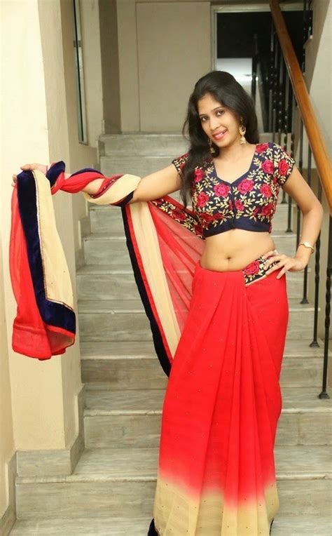 Dressing Below Navel Saree Actress Navel Show In Red Saree Stills