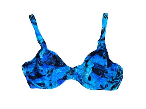 90s Blue Bikini Top Floral Hawaiian Tropical Bikini Gem