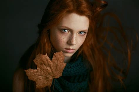 Wallpaper X Px Face Freckles Leaves Redhead Women