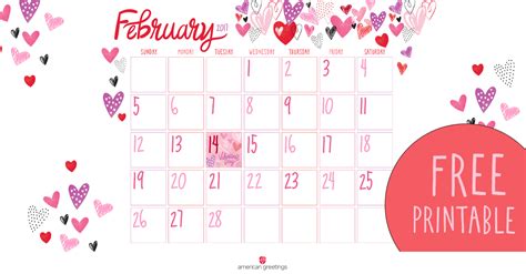February Calendar Valentines Printable Templates Free