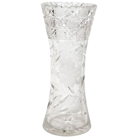 American Art Deco Brilliant Cut Glass Vase With Etched Floral Designs At 1stdibs