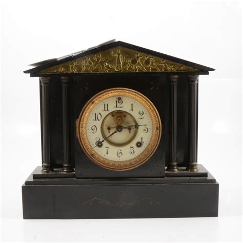 Lot 494 Victorian Black Slate Mantel Clock