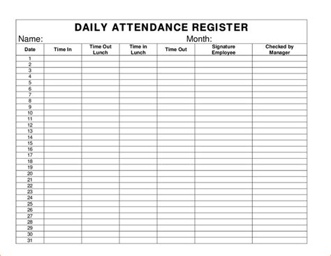 Impressive Attendance Register Template Word Sheets