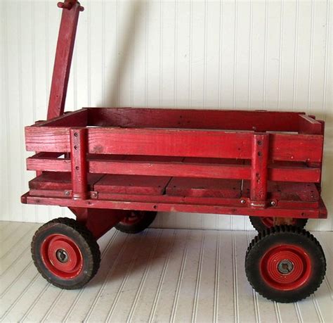 Vintage Extra Large Red Wooden Wagon Hand Crafted Oversized
