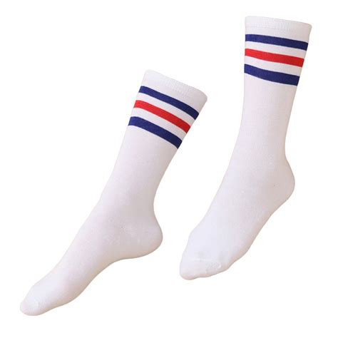 Pair Of Long Socks With 3 Bars Knee High Stockings Breathable Cotton