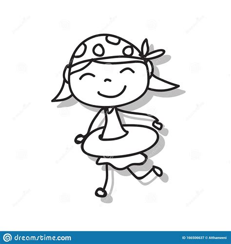 Children Illustration Hand Drawing Vector Happy Kid Girl Happiness