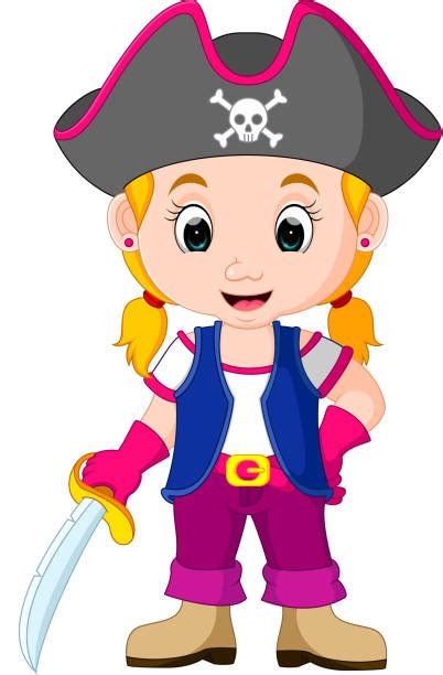 Funny Cute Cartoon Pirate Girl Illustrations Royalty Free Vector