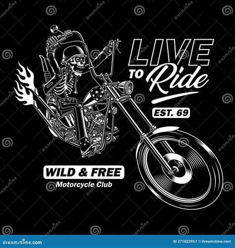Skeleton Riding Motorcycle Vector Graphics Stock Vector Illustration