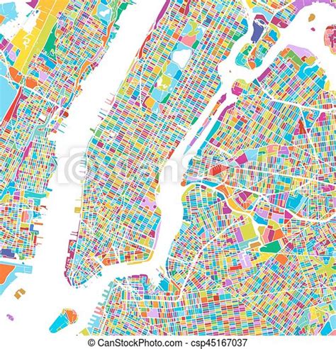 New York City Manhattan Colorful Map Printable Outline Version Ready