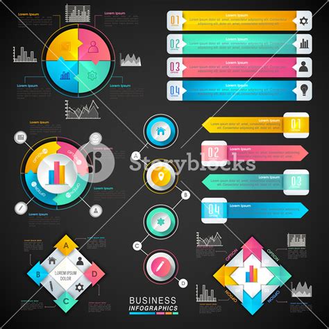 Various Business Infographic Elements Including Statistical Bar Graphs