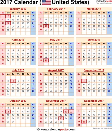 2017 Calendar With Federal Holidays