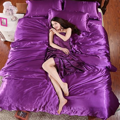 hot 100 pure satin silk bedding set home textile king size bed set bedclothes duvet cover flat