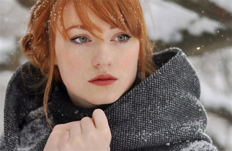 wallpaper face women outdoors redhead model looking away snow winter braids fashion