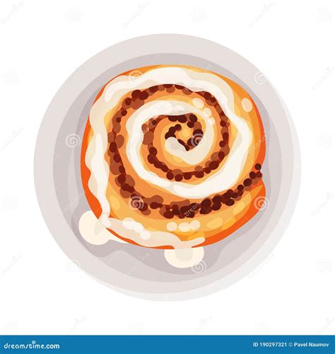 Cinnamon Bun As Dessert Served On Plate Vector Illustration Stock