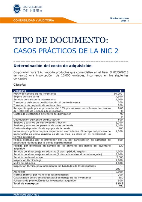 Casos Practicos Nic 2 Nic 2 Ejercicios Nombre Del Curso 2021 I Casos PrÁcticos De La Nic