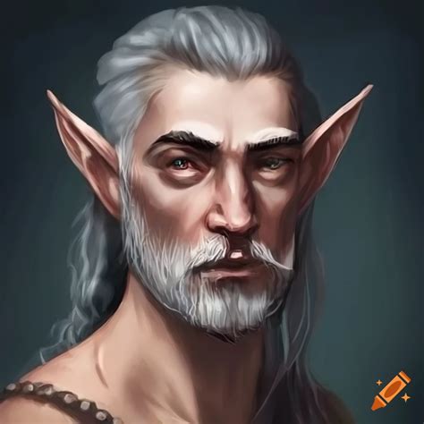Detailed Art Of A Handsome Half Elf Man With Grey Hair And Beard On Craiyon