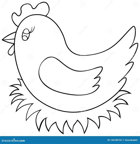 Hen Sitting On Nest Coloring Book Page Chicken Outline Vector
