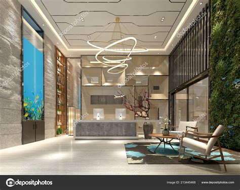 Render Luxury Modern Hotel Entrance Lobby — Stock Photo