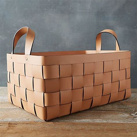 Wide Weave Leather Basket Terrain Leather Decor Leather Basket