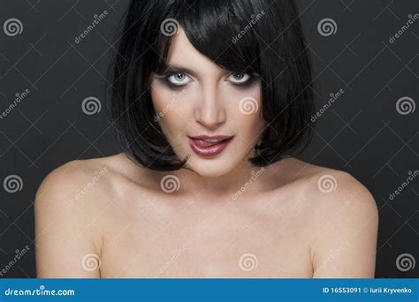 Cute Brunette Licking Her Lips Stock Image Image Of Hair Black 16553091