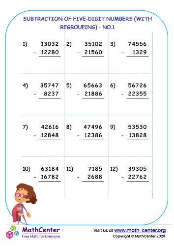 Subtraction Of Five Digit Numbers With Regrouping No Worksheets