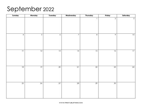 Blank September 2022 Calendar Printable Printable Word Searches