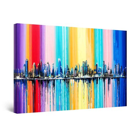 Startonight Canvas Wall Art Abstract Multi Colored Cityscape Rainbow
