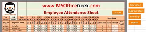 Ready To Use Payroll Excel Template With Attendance Msofficegeek
