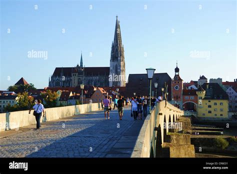 Regensburg Cathedral From Steinerne Bruecke Bridge To The Old Town