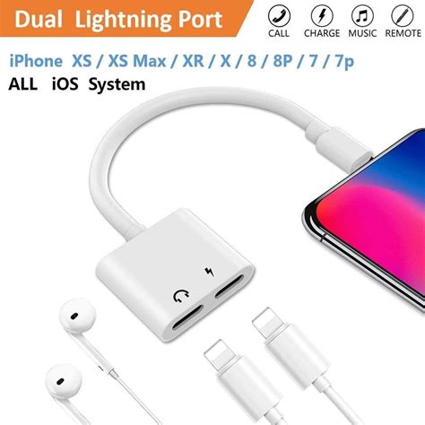 Iphone Charger And Headphones Adapter 2 In 1 Lightning Earphone Audio