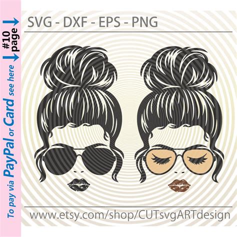 Messy Bun Glasses Svg Two Designs Bundle Beauty Girl Lady Etsy