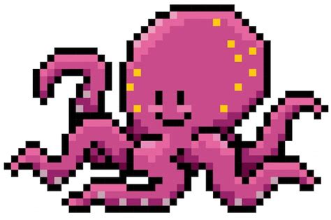 Cartoon Octopus Pixel Design Premium Vector